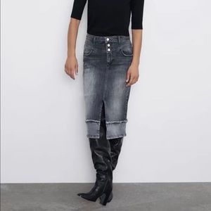 New with Tags Zara Black Denim Midi Skirt XS